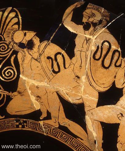 Ares & Mimon | Attic red figure vase painting
