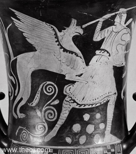 Griffin fighting Arimaspian | Athenian red-figure calyx krater C5th B.C. | British Museum, London